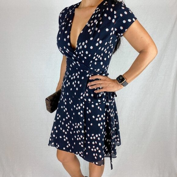 Slate & Willow Navy Blue Wrap Dot-Print Dress $290 - Picture 5 of 11